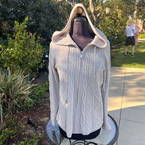 Per Se by Carlisle textured knit zip-front cardigan with hood - size S